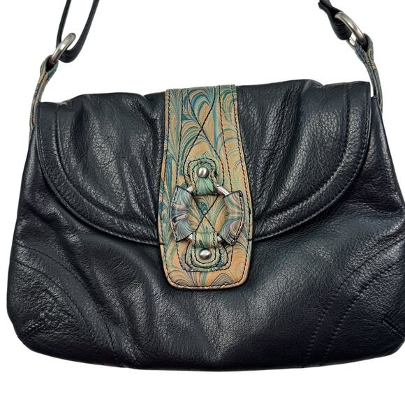 Solace Artsy Art To Wear Black Pebbled Buttery Soft Leather Boho Purse - Picture 1 of 14